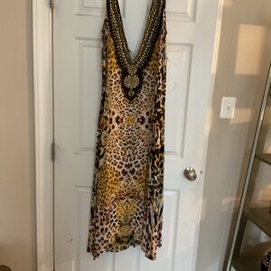 Leopard Print Beaded V-Neck Maxi Dress